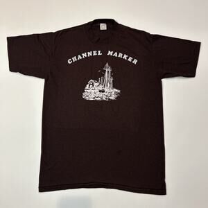 Vintage 80s Channel Marker Shirt Mens Size Large Brown Short Sleeve Tee VTG